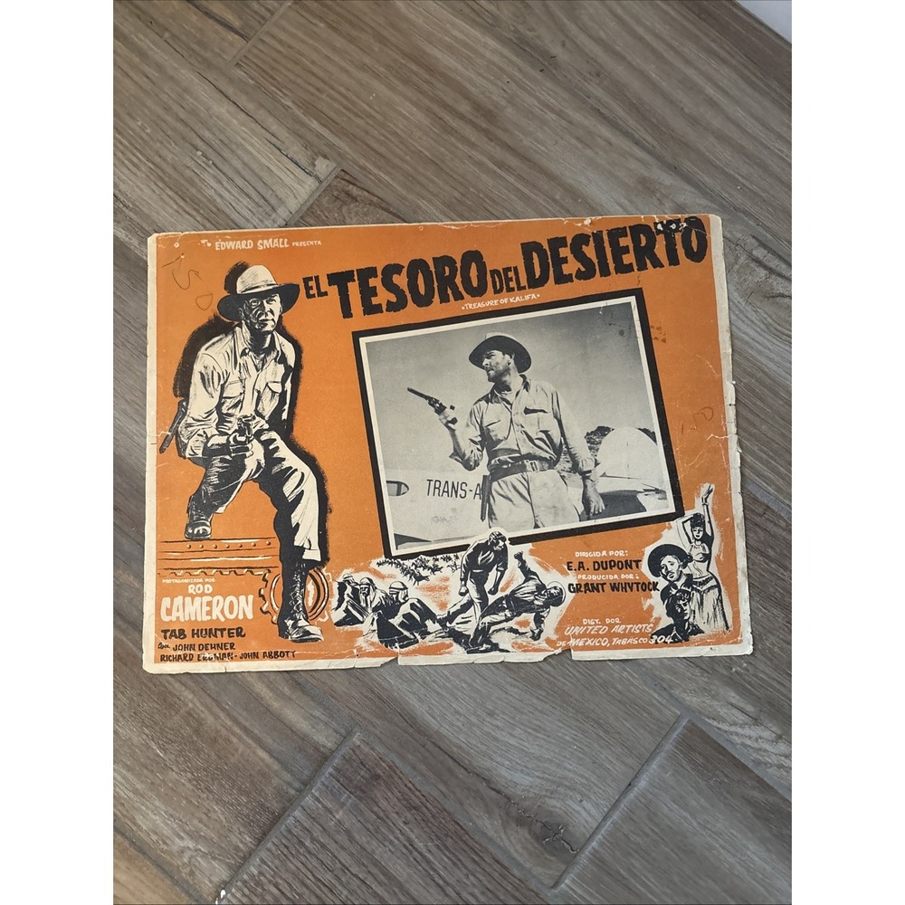Vtg El Tesoro Del Desierto Spanish Movie Lobby Poster Mexico Rod Cameron 1950s